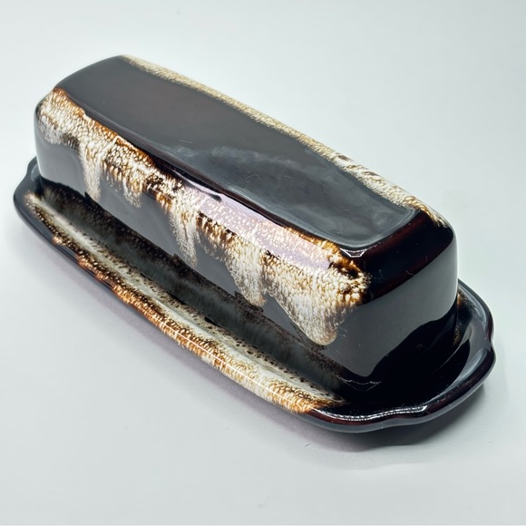 Pfaltzgraff Vintage Brown Glaze Drip Gourmet Stoneware Covered Butter Dish 7.75" - Picture 4 of 10